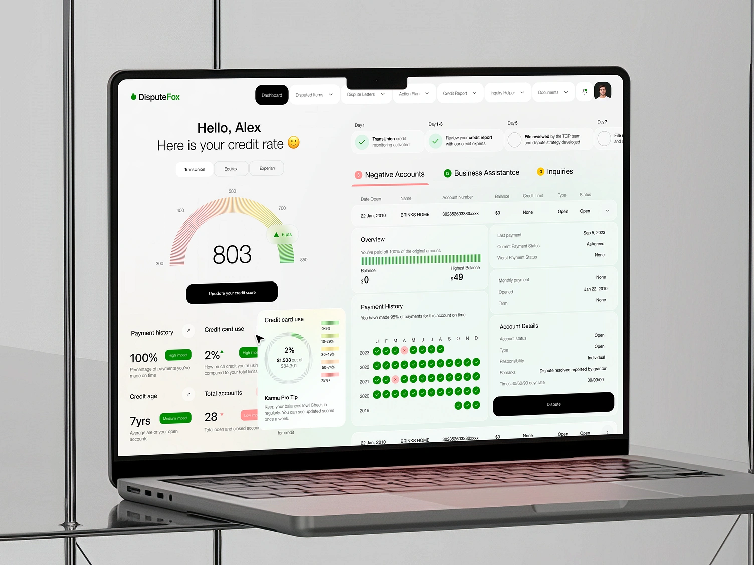 DisputeFox App - Credit Score Dashboard Development